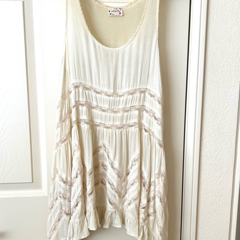 Free People Intimately Cream Polka Dot Ruffled Tunic Asymmetrical